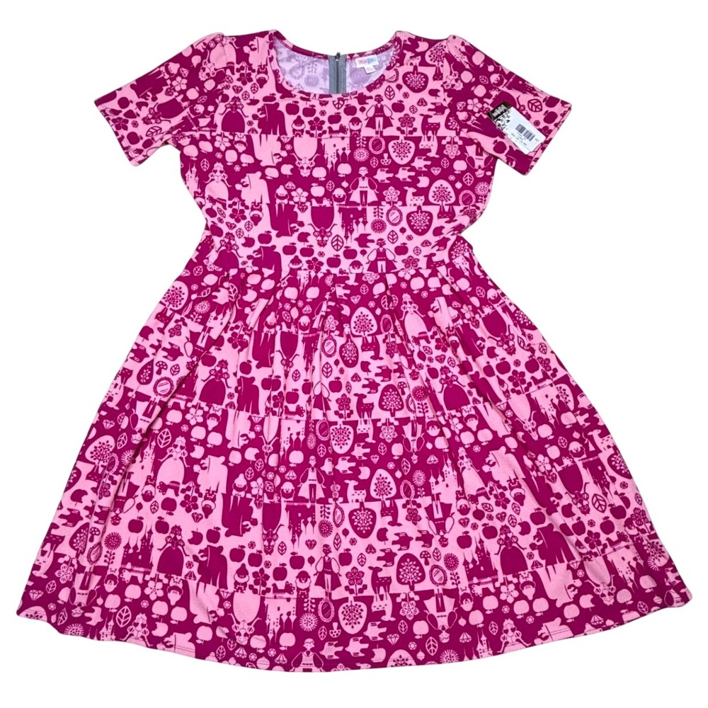 LuLaRoe Womens Disney Amelia Dress 3XL Pink Princess Sleeping Beauty Castle NWT